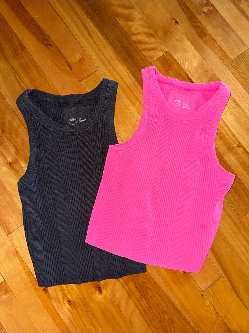 aerie Ribbed Tank Tops in Hot Pink & gray - 2-Pack